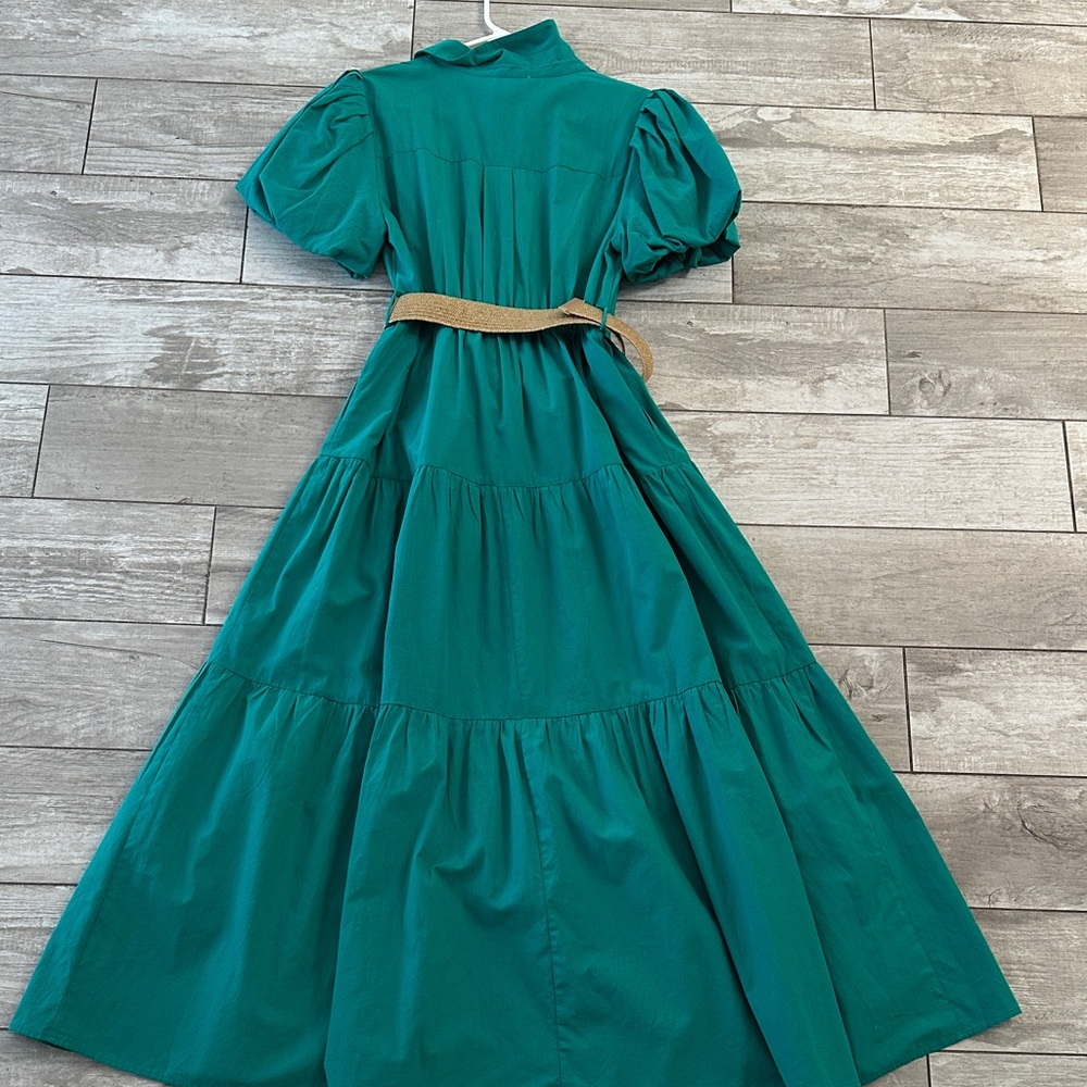 Pinch Teal Tiered Maxi Dress with Puff Sleeves and Woven Belt - Picture 5 of 5